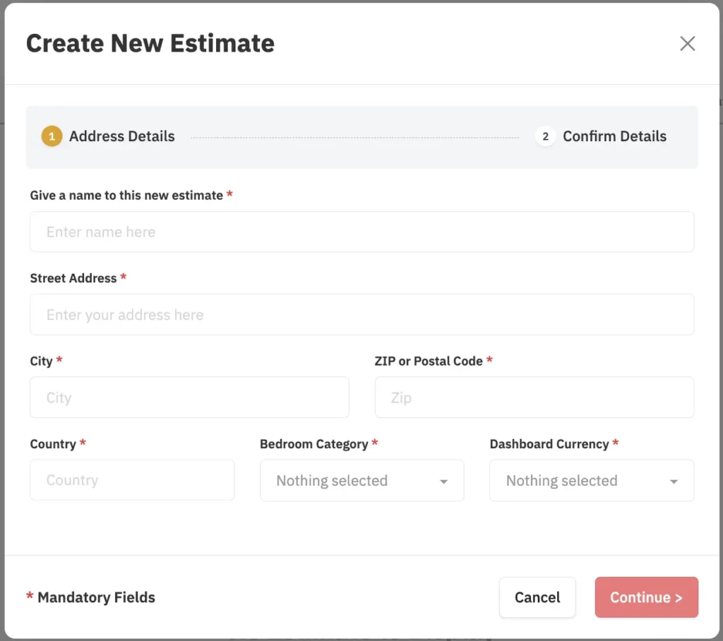 create new estimate using revenue estimator pro